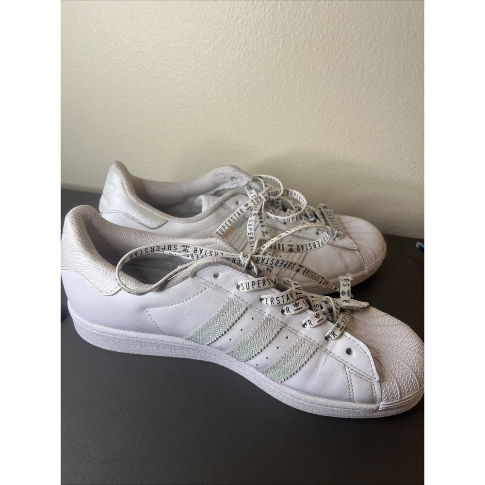 adidas Superstar White Iridescent Animal Print Shell Toe Shoes - Size 10